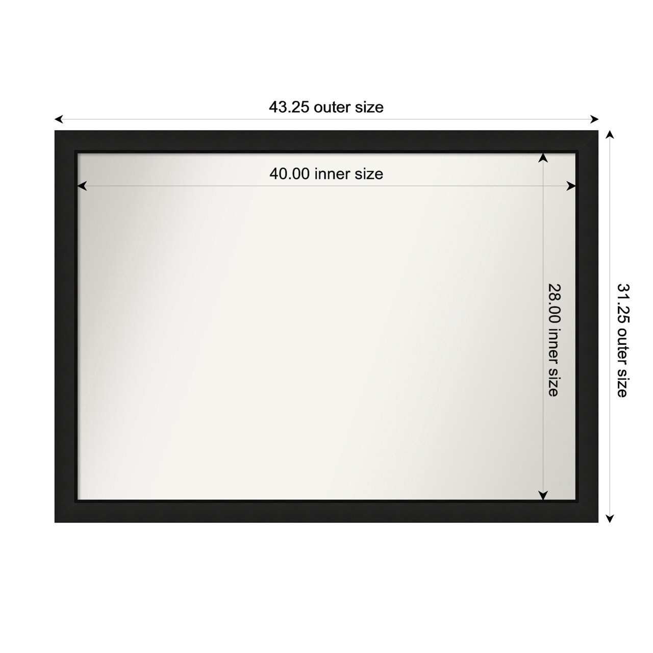 Midnight Black Narrow Non-Beveled Custom Framed Bathroom Vanity Wall Mirror